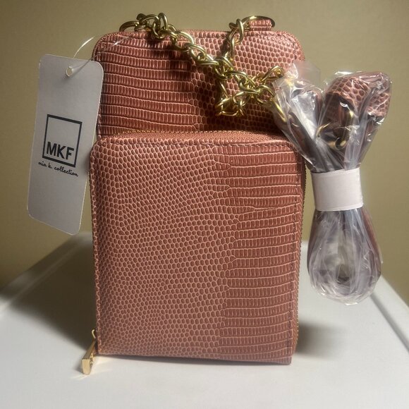 New: MKF Collection Women's Crystal Croco Crossbody Bag by Mia K, Mauve - Picture 1 of 7